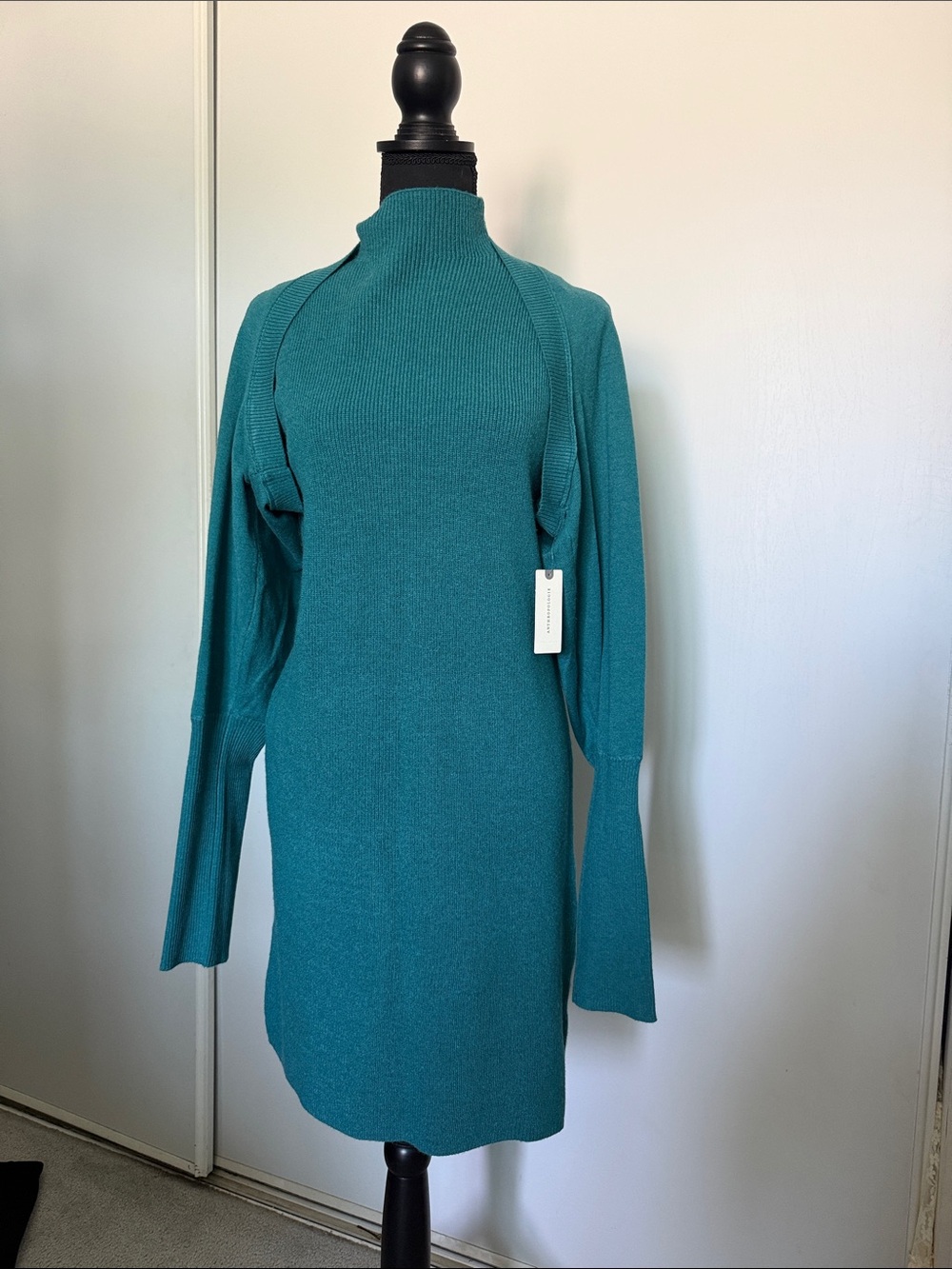 Anthropologie (Daily Practice) -  Teal Long-Sleeve Mock-Neck Knit Dress | Sz L